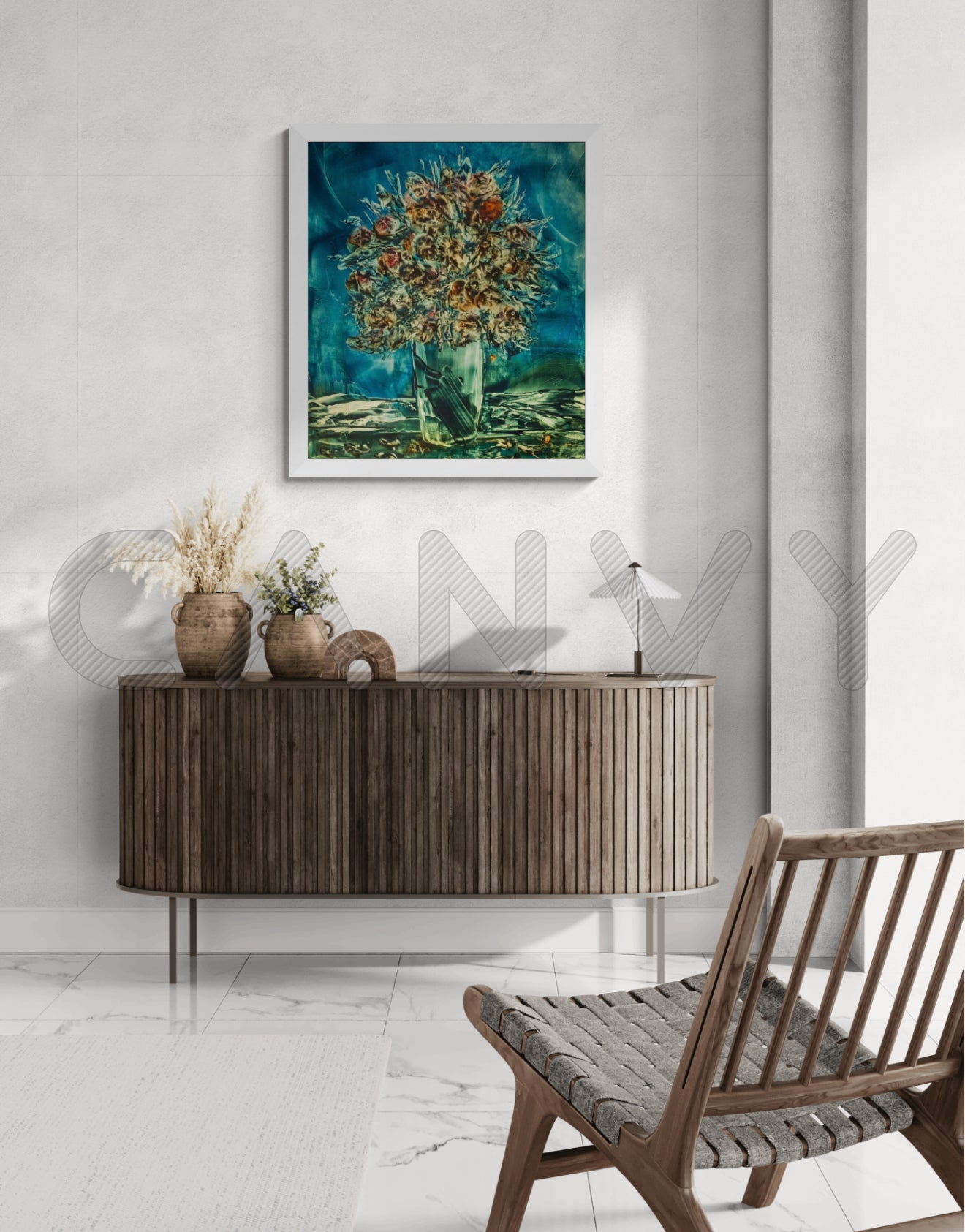 Turquoise Granada Flores Print - Unframed
