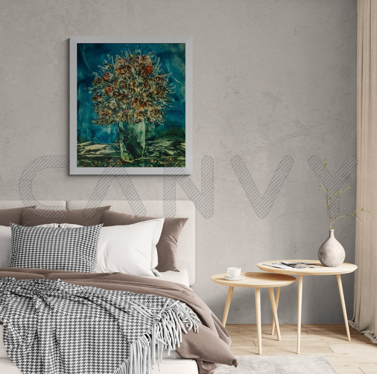 Turquoise Granada Flores Print - Unframed