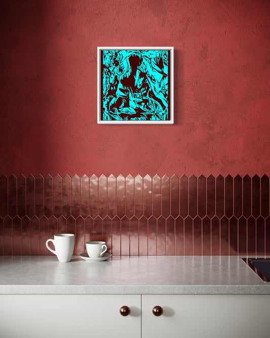 Turquoise Karma block print on canvas