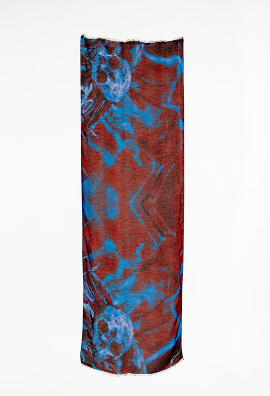 Blue & Brown Sanctum Skull Wool - Silk Scarf