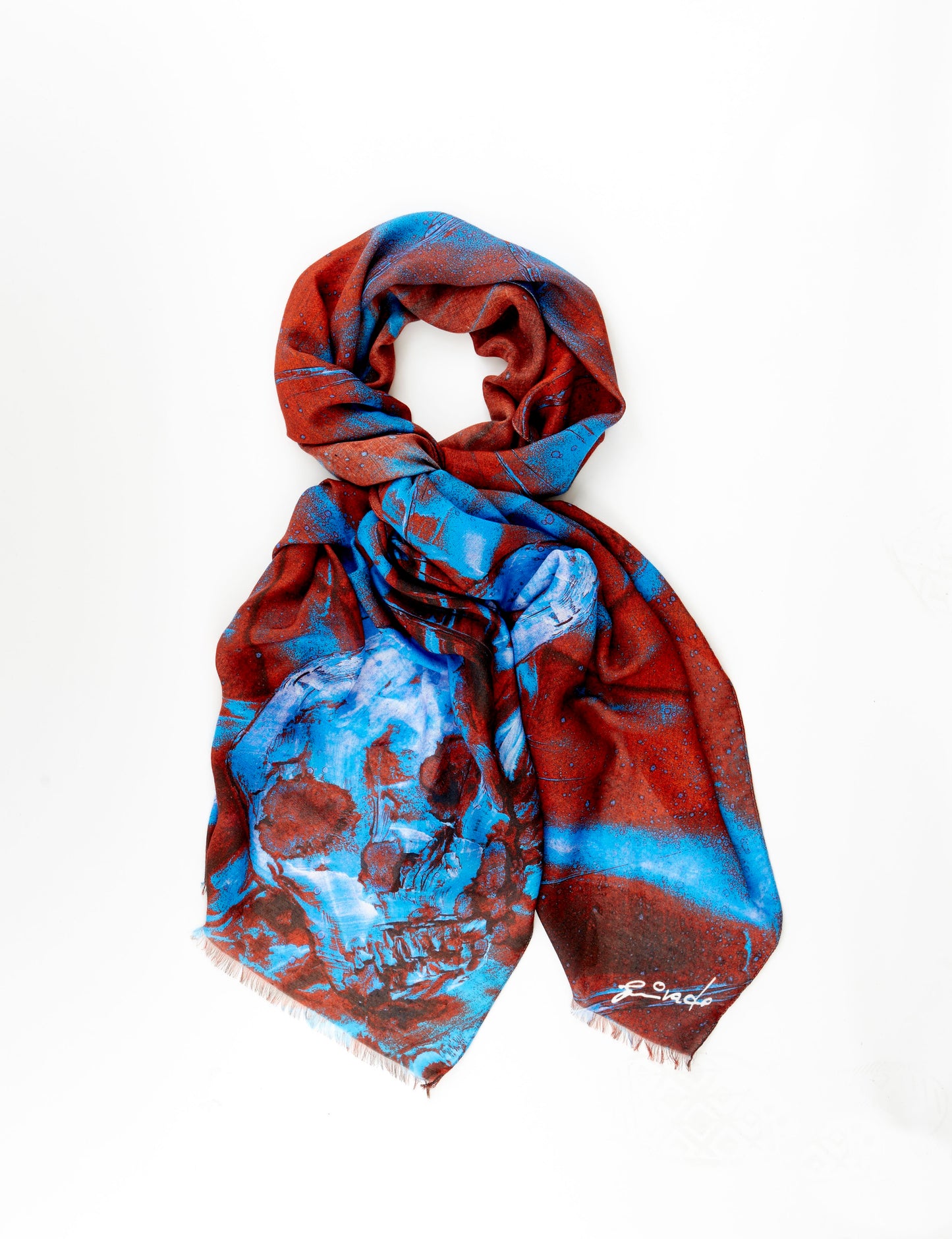 Blue & Brown Sanctum Skull Wool - Silk Scarf