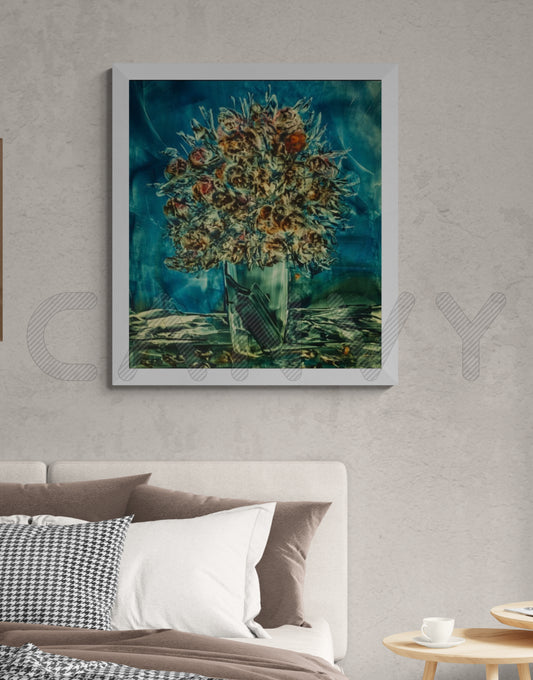 Turquoise Granada Flores Print - Unframed