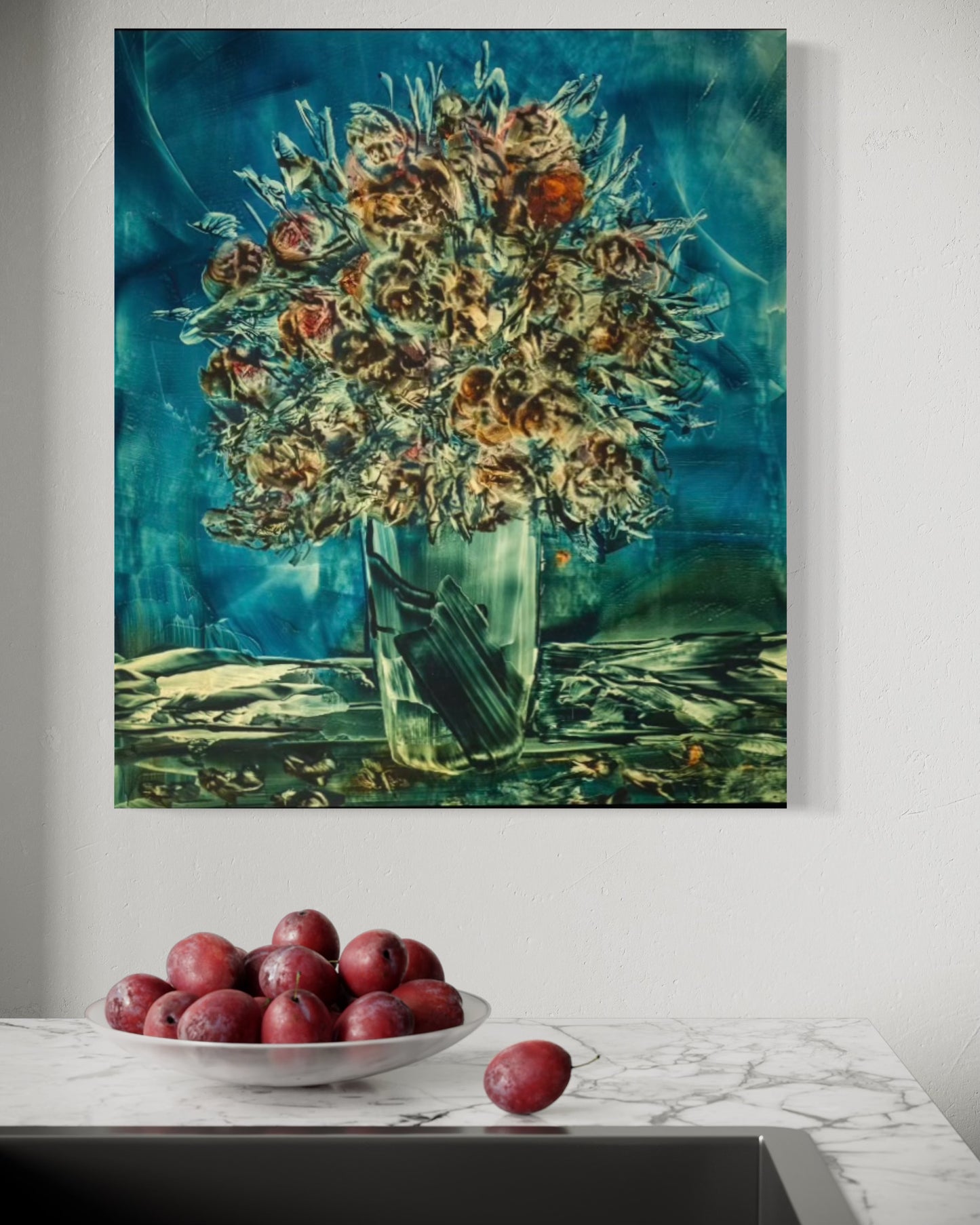 Turquoise Granada Flores print on Metal