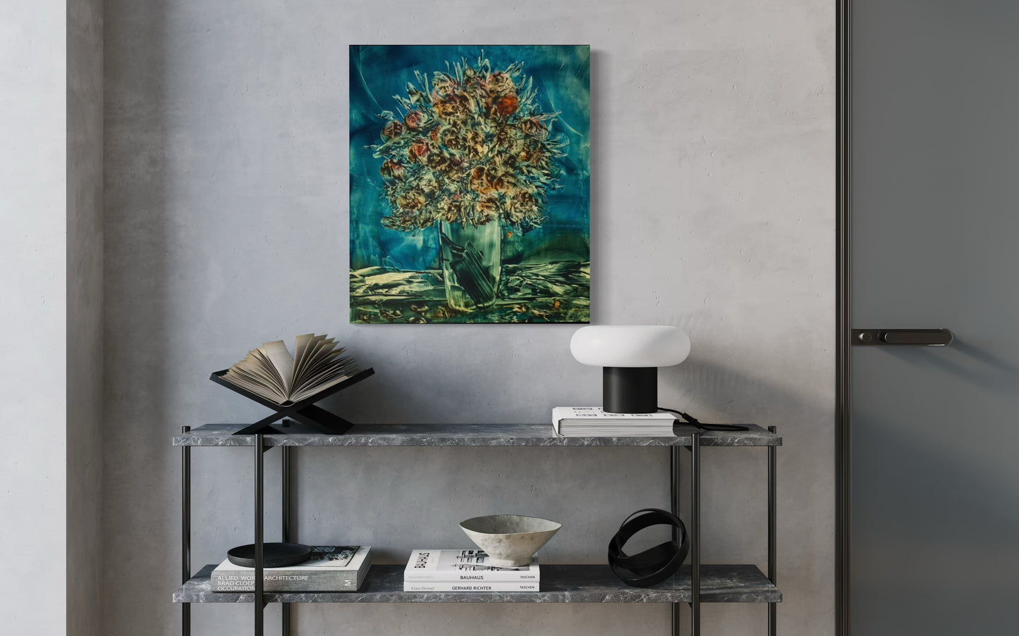 Turquoise Granada Flores print on Metal